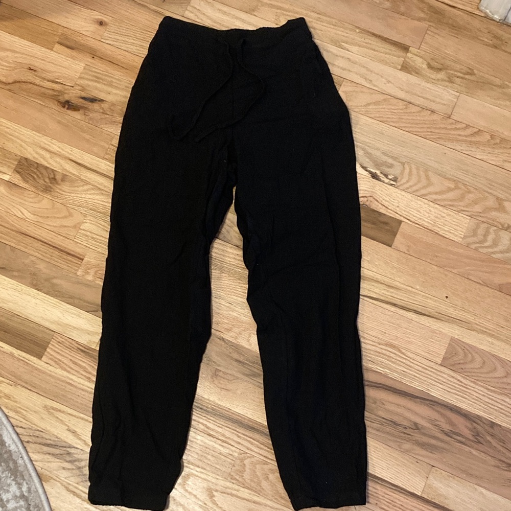 Black Drawstring cotton linen blend Pants